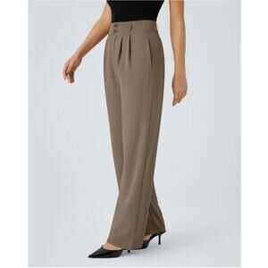 New Halara Women's Kangaroo High-Waisted Shirred Straight Leg Work Pants Size LT